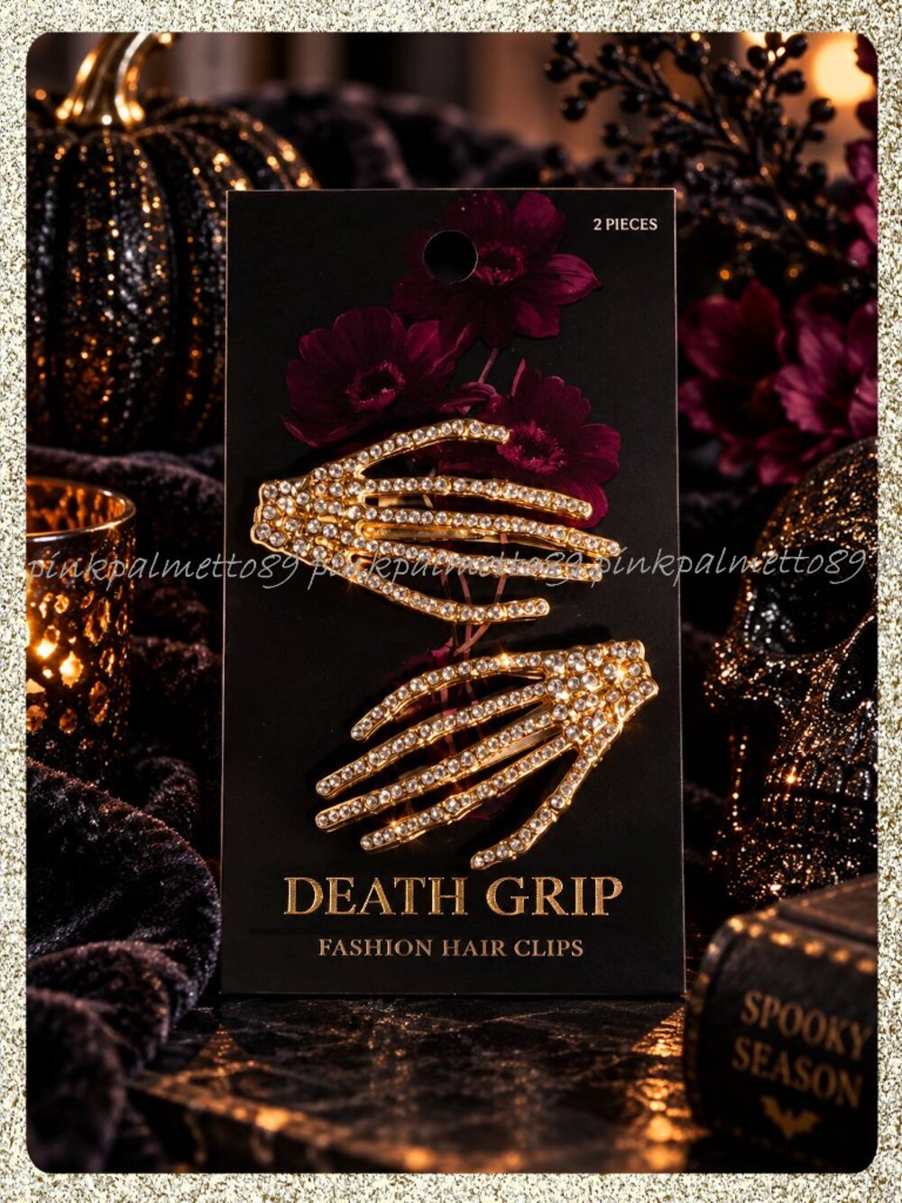 🎀💀 Gold Skelton Hand “Death Grip” Hairclips | Accessories Set of 2